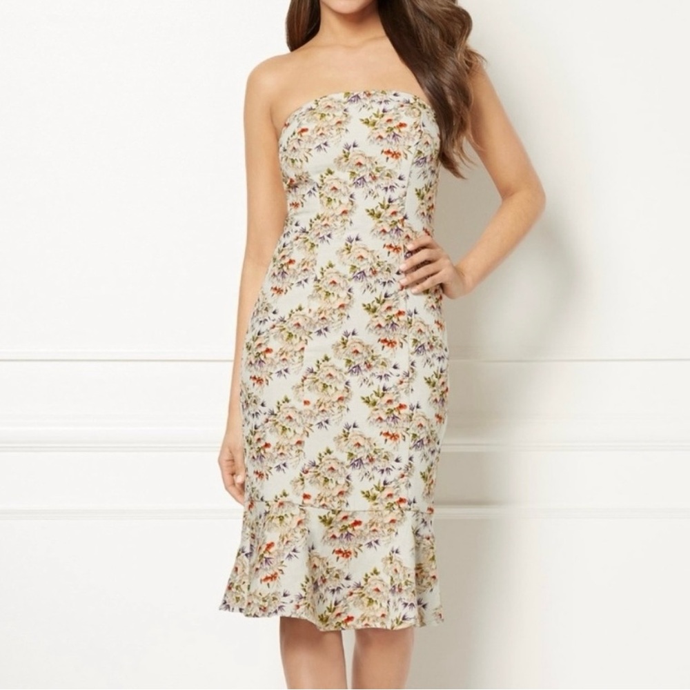 Eva Mendez. New York & Company Cream Strapless Ruffled Sundress